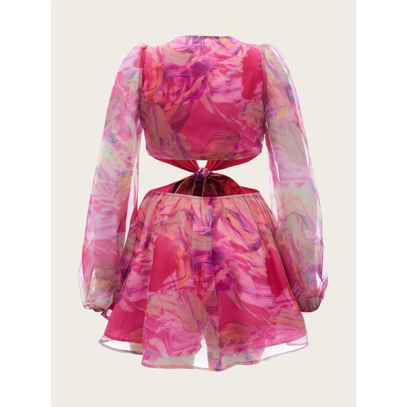 boho Lantern Sleeve Knot Cutout Waist Chiffon Romper - Picture 9 of 11